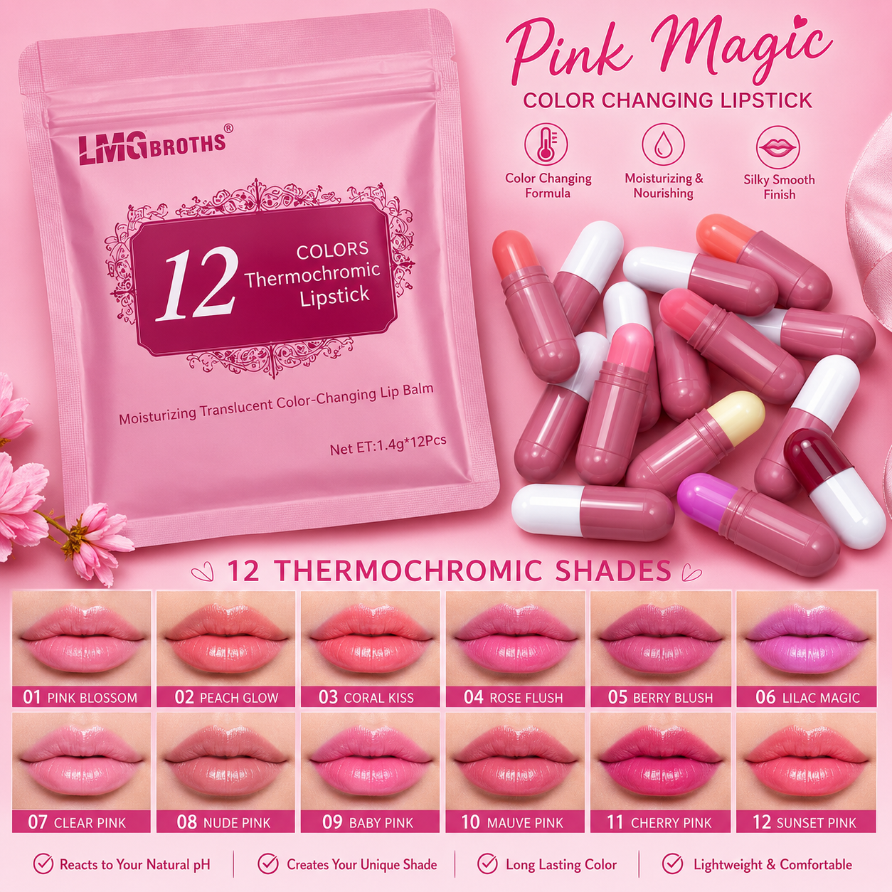 LMG BROTHS 18-Color Capsule Lipstick Set – Silky Smooth Matte Finish Mini Lipstick Pods (Travel Size &amp; Portable)