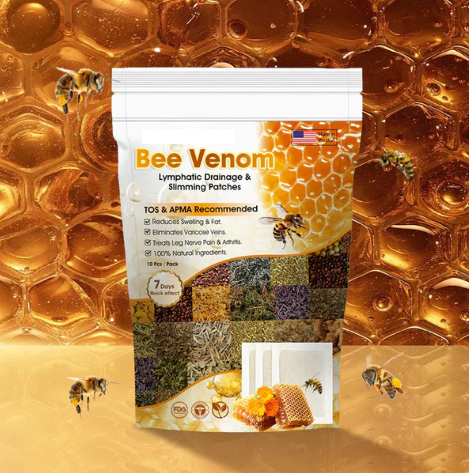 Bee Venom Lymphatic Drainage & Slimming Foot Patches (Set of 10 Patches)