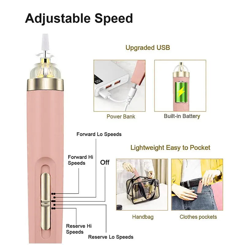 5 In 1 Professional Mini Electric Nail Drill Kit Battery Nail Art Exfoliating Polishing